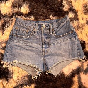Levi's Blue High-Waisted Jean Shorts Distressed 501